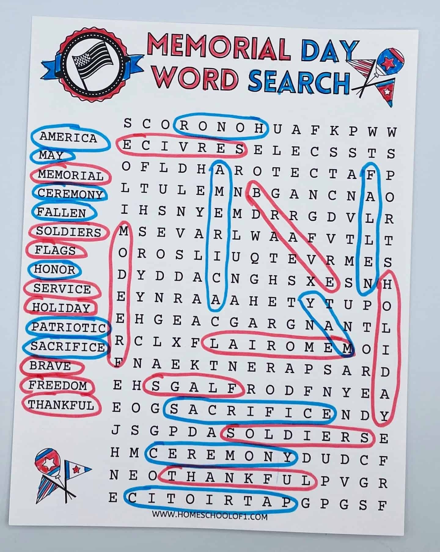 Free Memorial Day Word Search For Kids