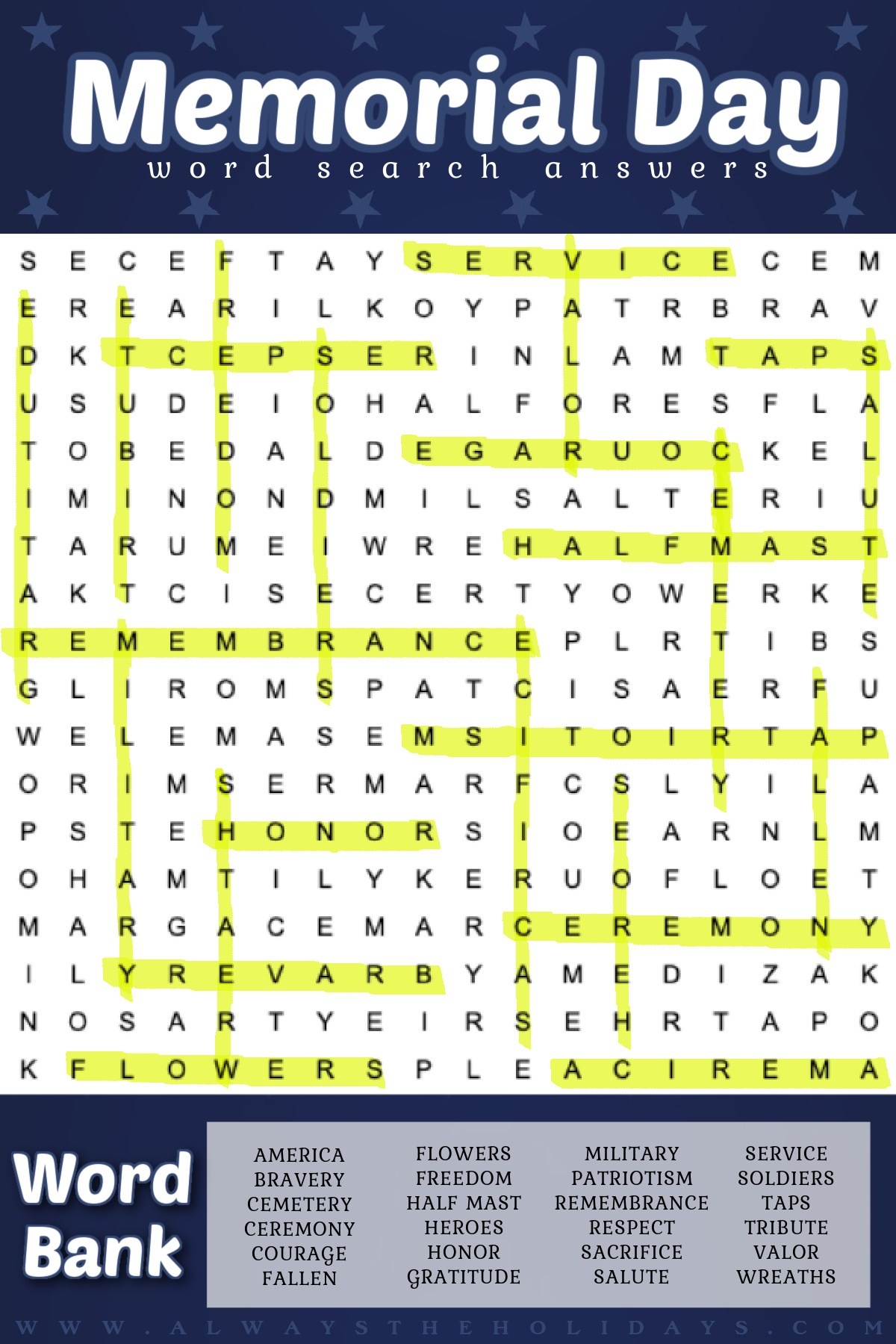 Free Printable Memorial Day Word Search