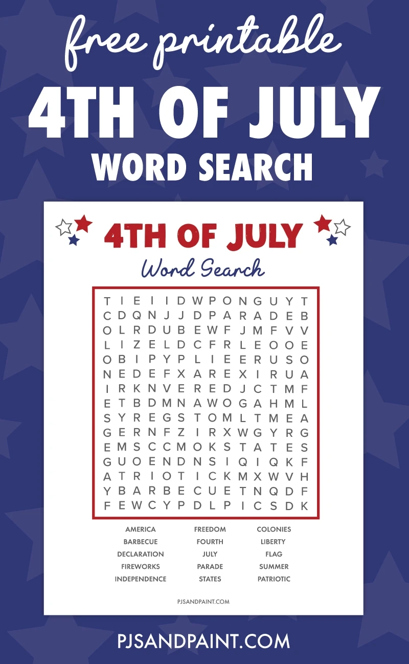 Free Printable 4th Of July Word Search Pjs And Paint