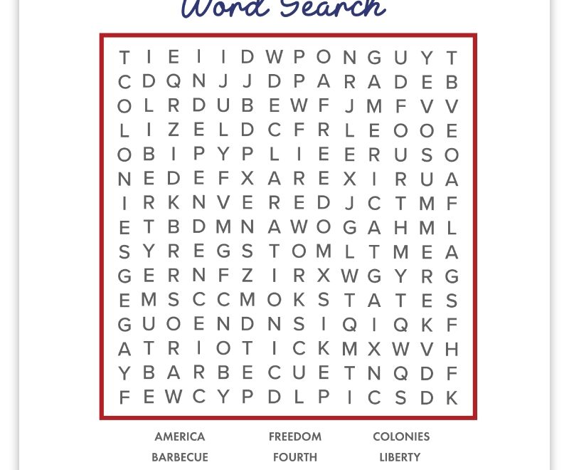 Free Printable 4th Of July Word Search Pjs And Paint