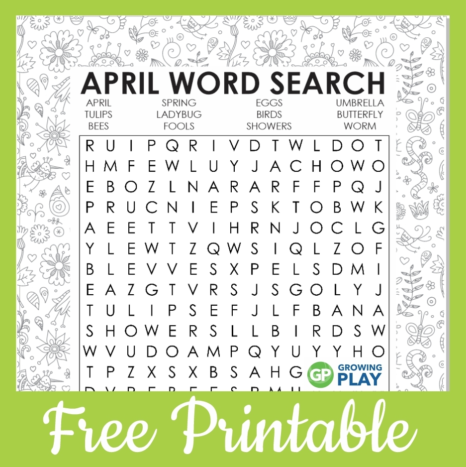 Free Printable April Word Search Growing Play