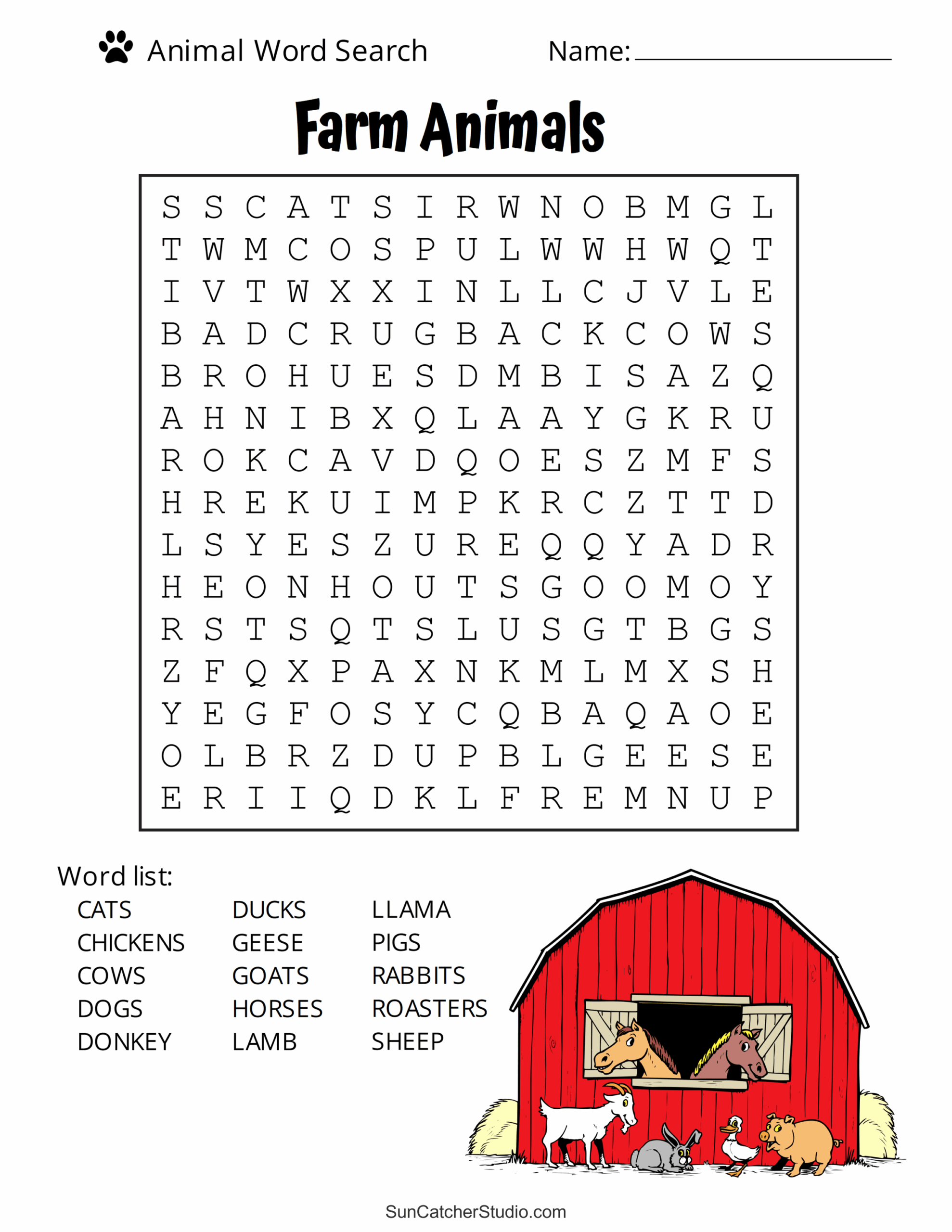 Free Printable Baby Animal Word Search Game Worksheets Library