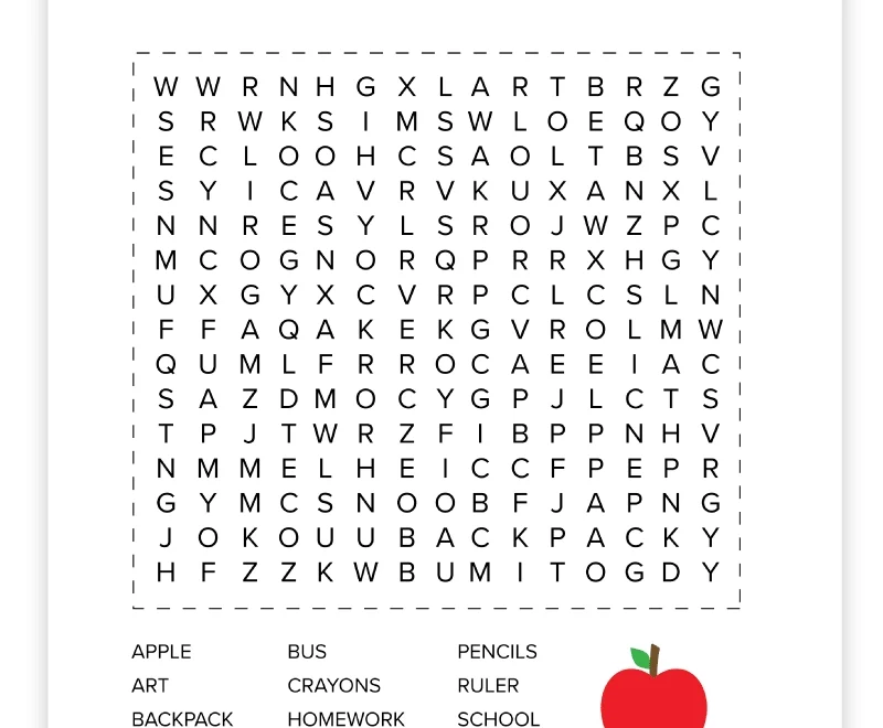 Free Printable Back To School Word Search Pjs And Paint