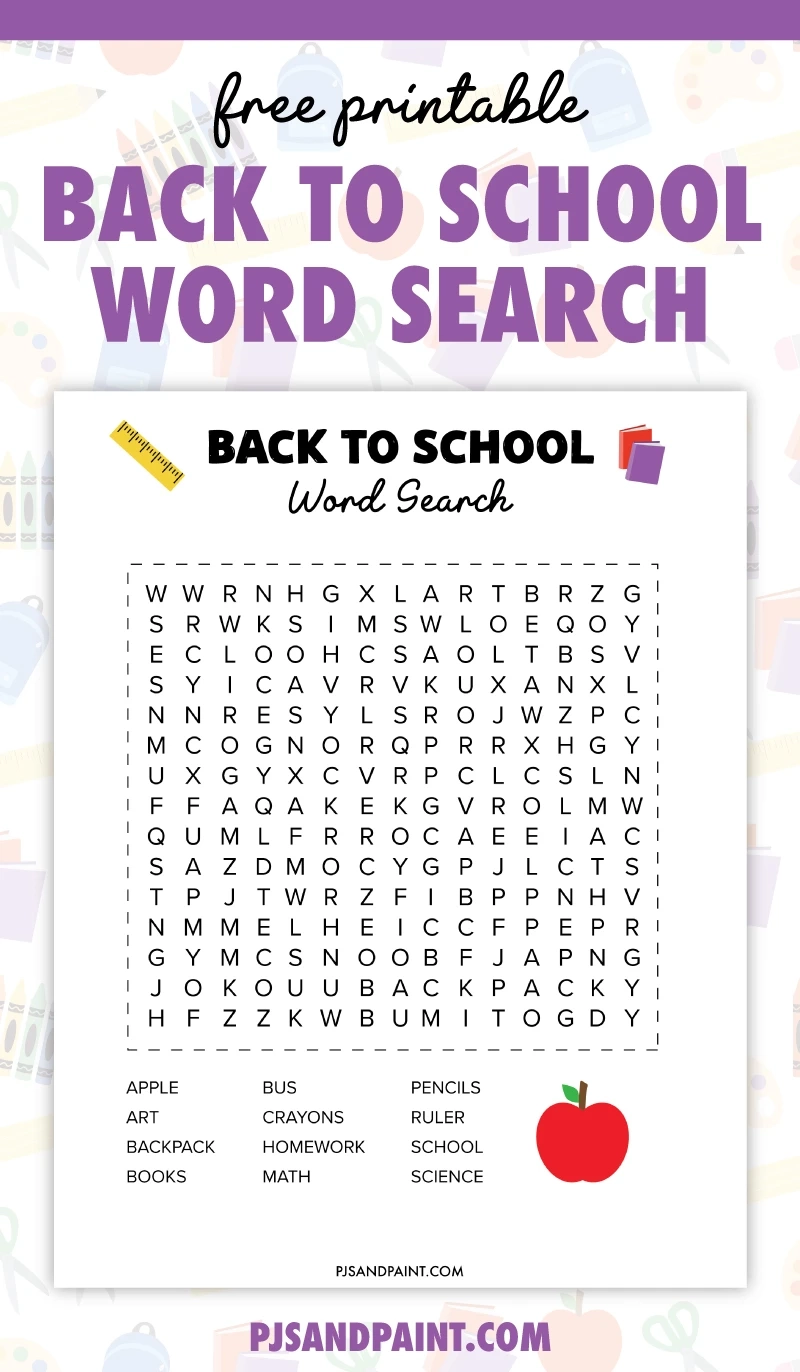 Free Printable Back To School Word Search Pjs And Paint
