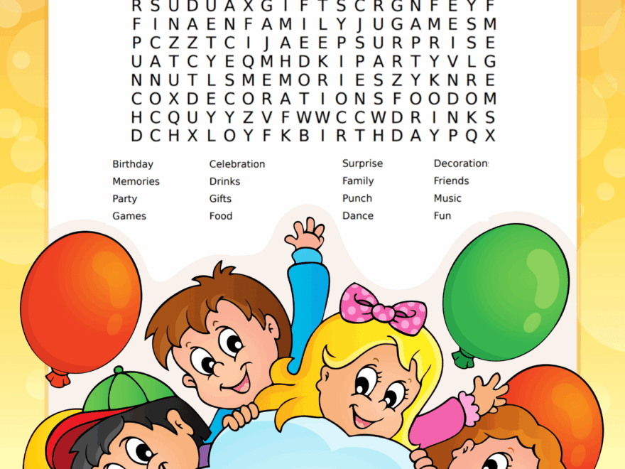 Free Printable Birthday Word Search For Kids