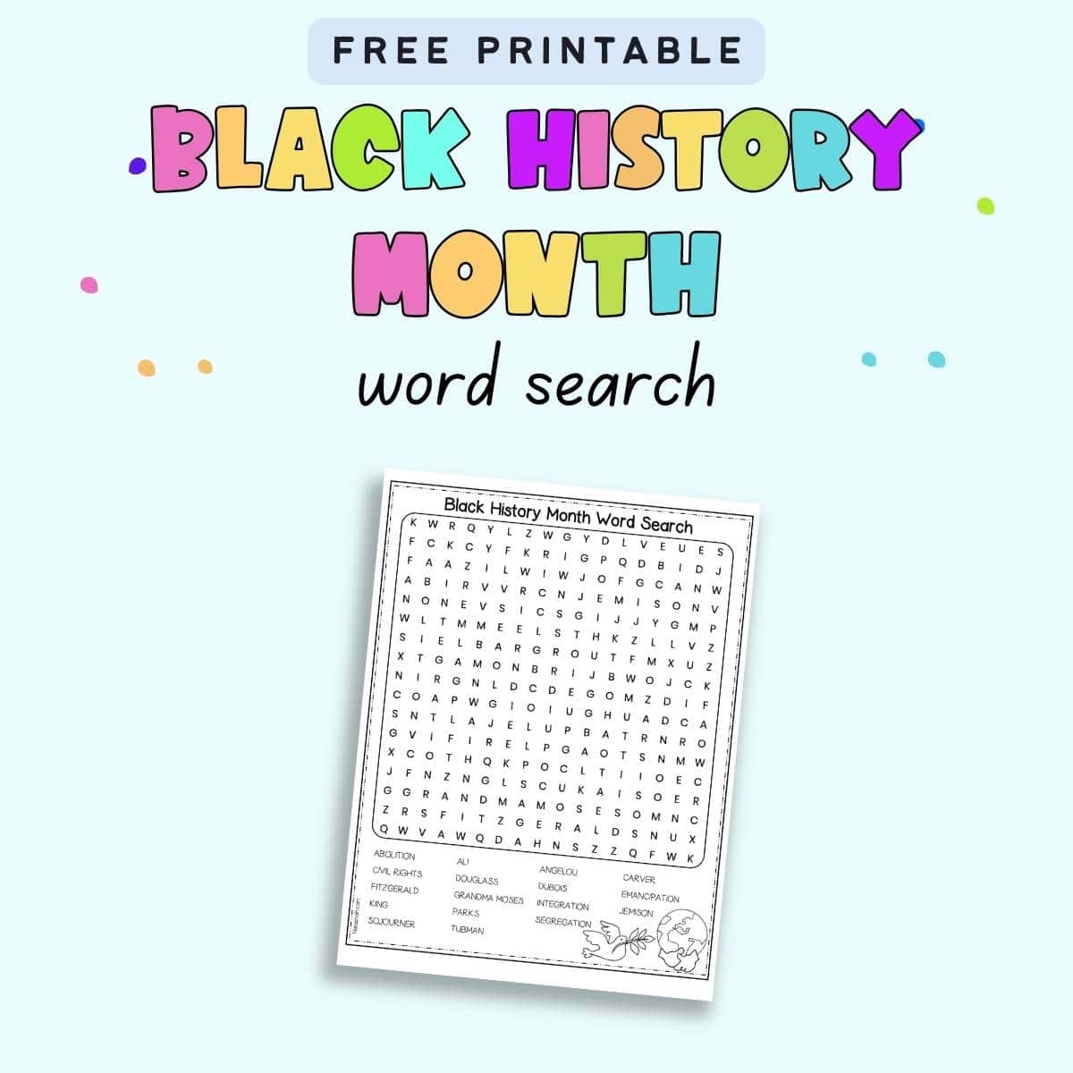 Free Printable Black History Month Word Search The Artisan Life