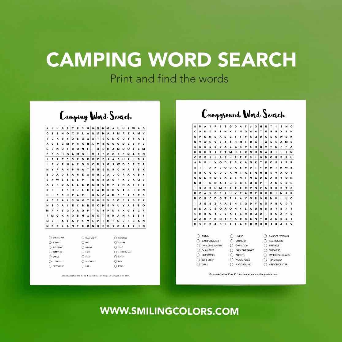 Free Printable Camping Word Search To Relax Smiling Colors