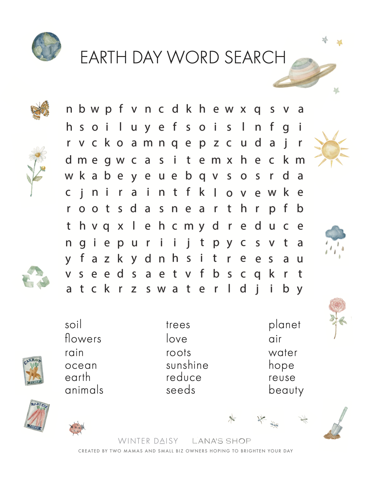 FREE PRINTABLE EARTH DAY WINTER DAISY Melissa Barling Kids Interior Decorator Lifestyle Blogger