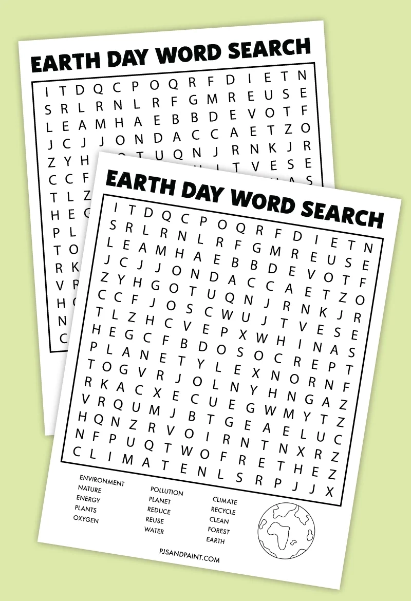 Free Printable Earth Day Word Search Pjs And Paint