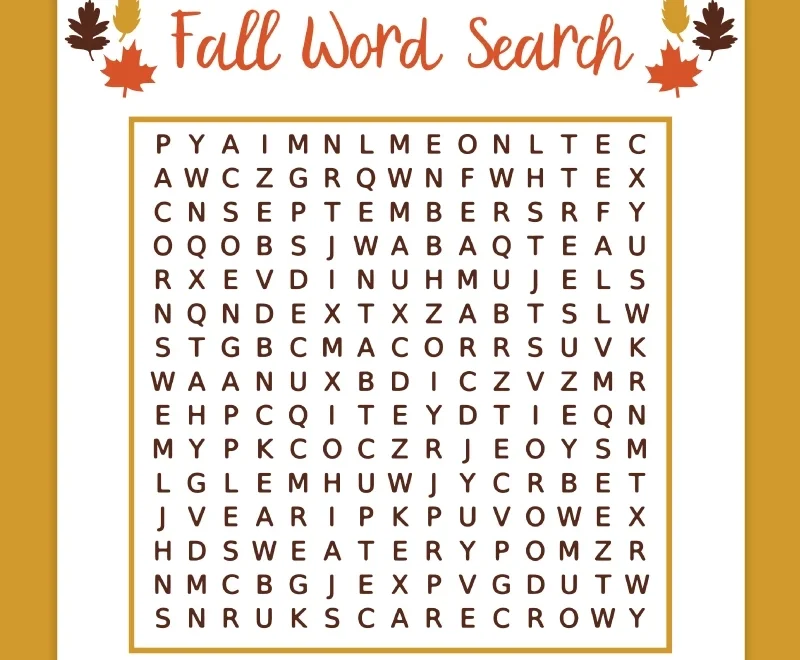 Free Printable Fall Word Search Pjs And Paint