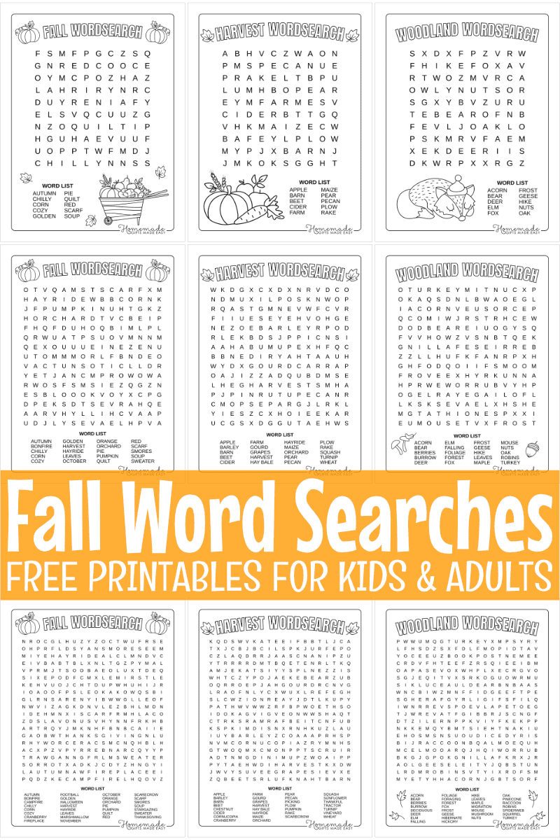 Free Printable Fall Word Search Puzzles For Kids