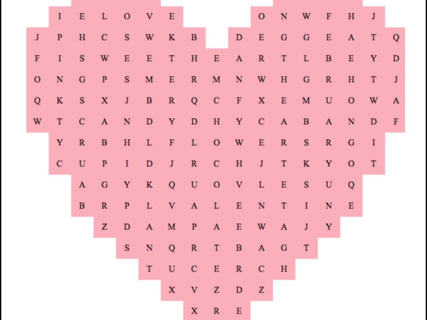 Free Printable Heart Shaped Valentines Day Word Search For Kids Worksheets Library