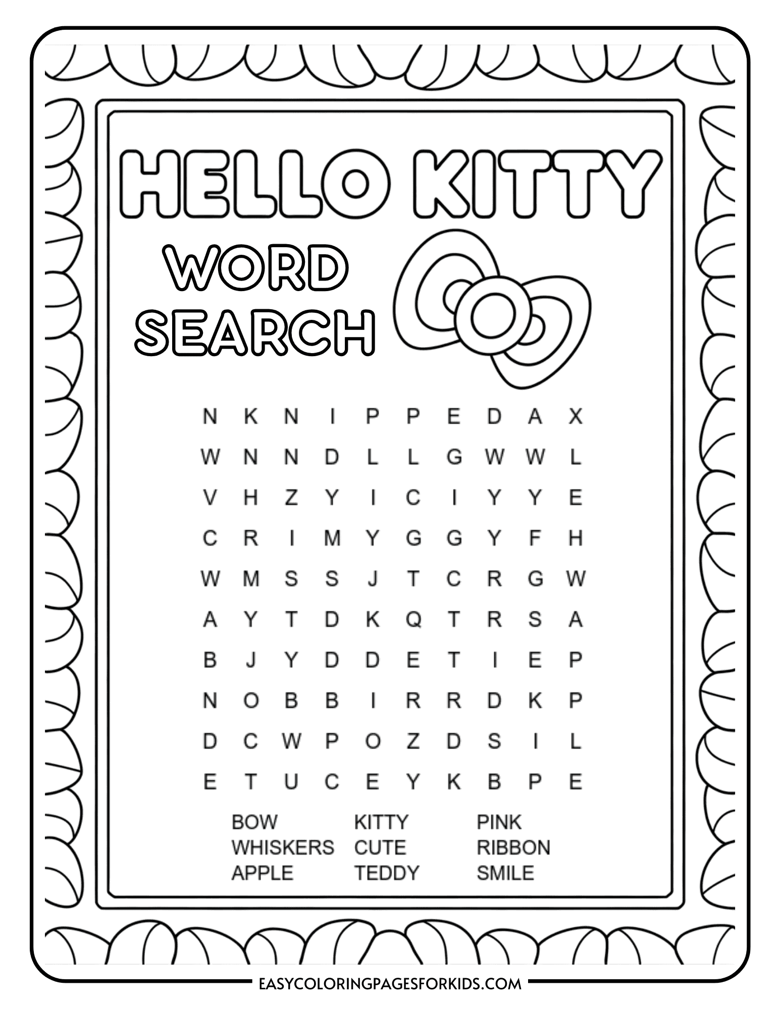 Free Printable Hello Kitty Word Search 2 Free PDF Pages Easy Coloring Pages For Kids