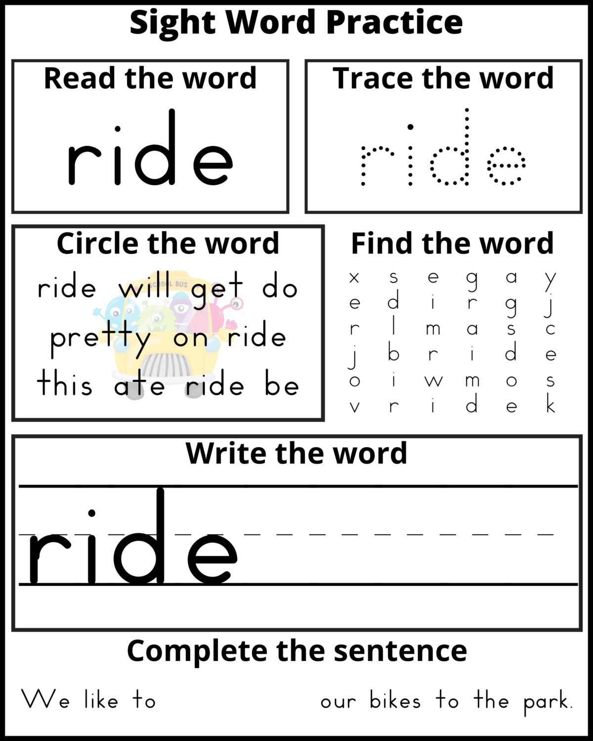 Kindergarten Sight Words Word Search Printables