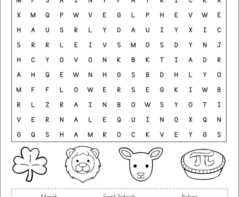 Free Printable March Word Search Printable Puzzle For Kids
