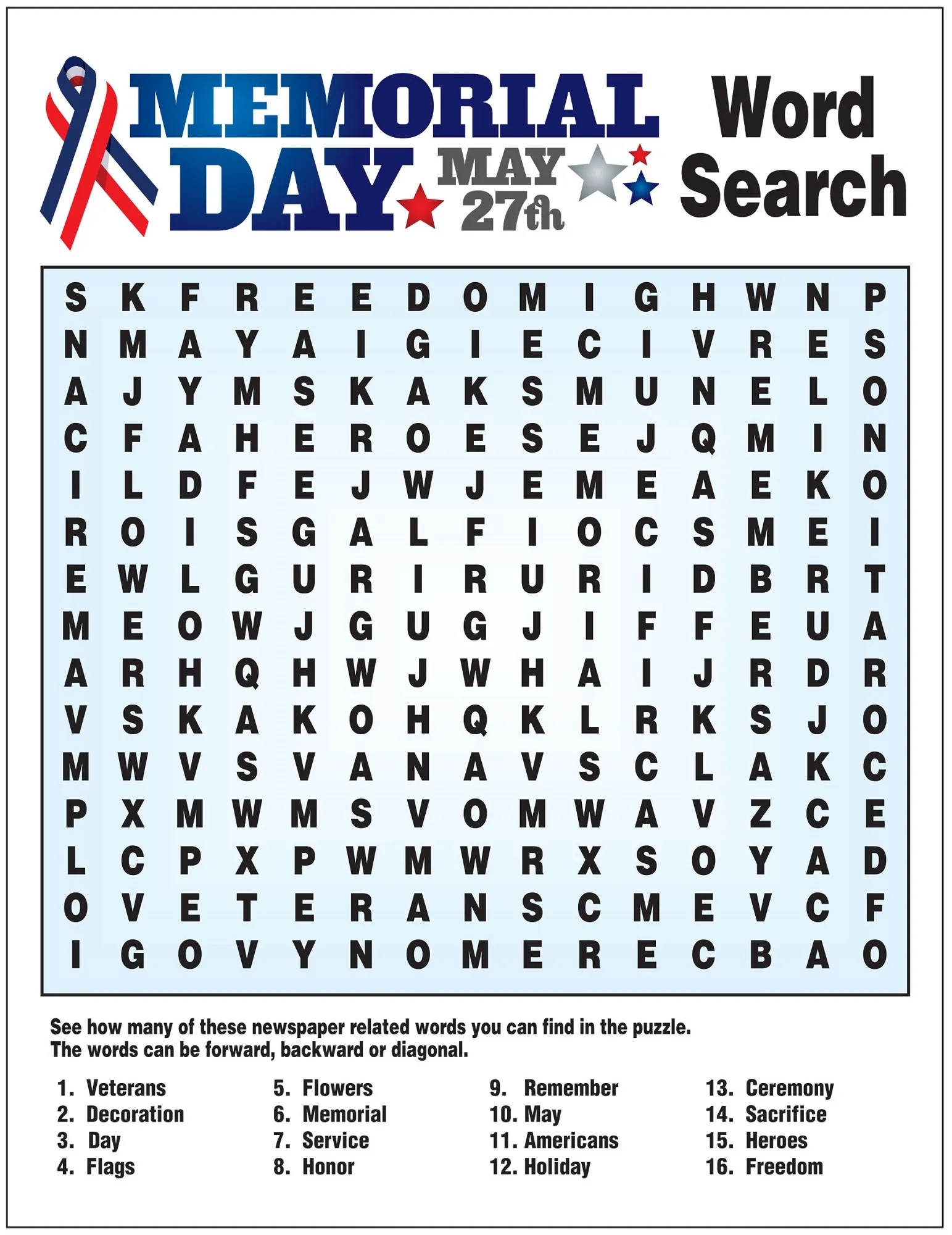 Free Printable Memorial Day Word Search Printable Story Prompts