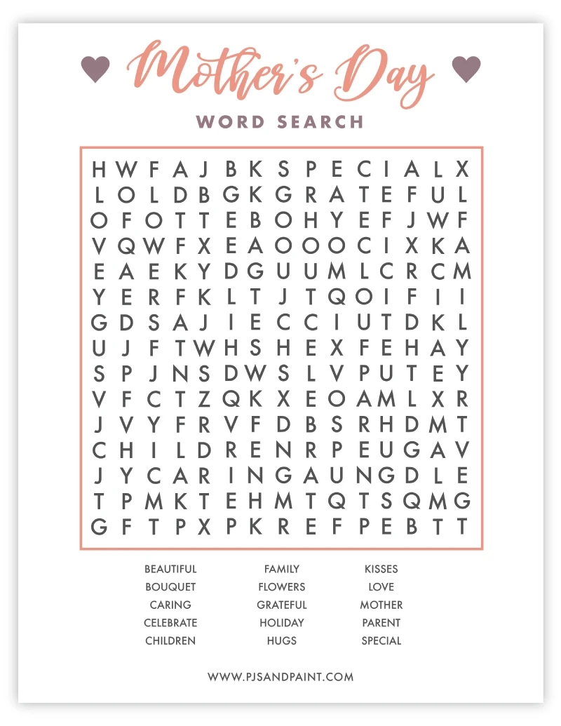 Free Printable Mother s Day Word Search Pjs And Paint