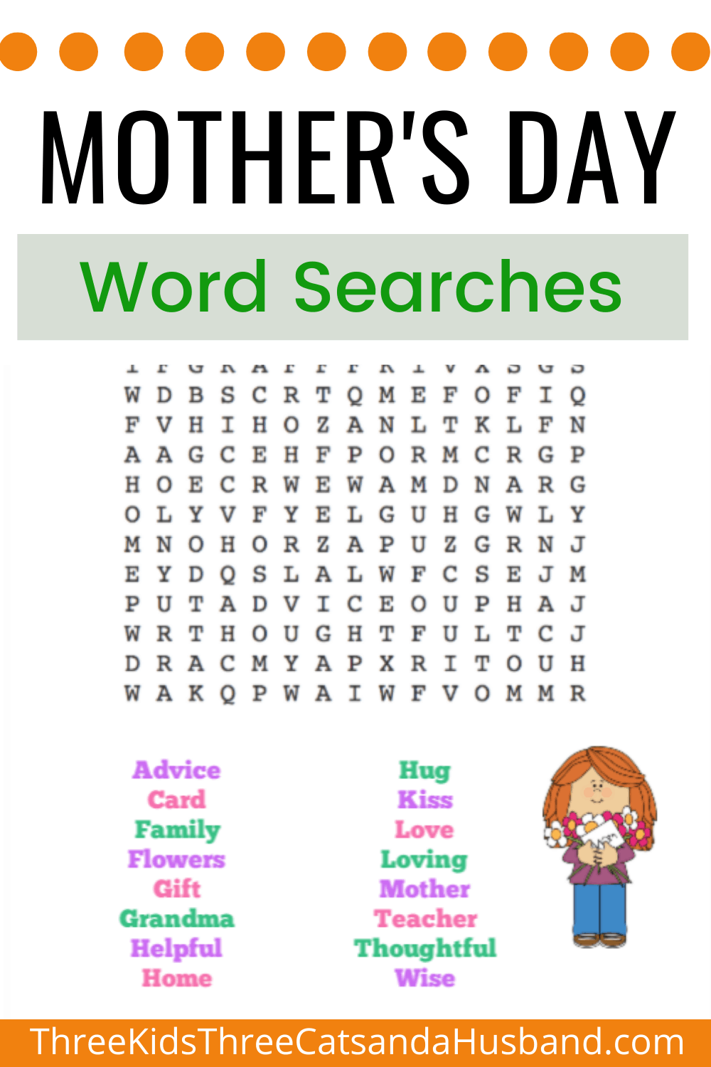 Free Printable Mother s Day Word Searches Three Kids Three Cats And A Husband