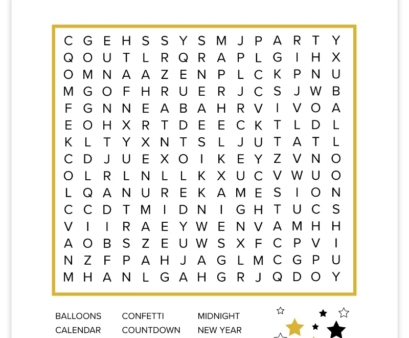 Free Printable New Year s Eve Word Search Pjs And Paint