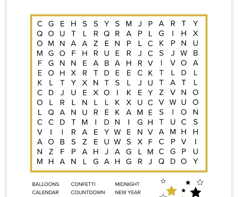 Free Printable New Year s Eve Word Search Pjs And Paint