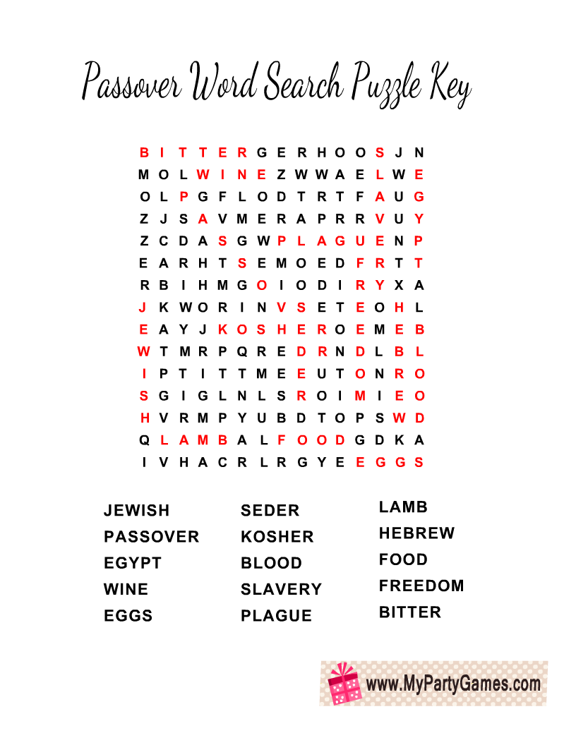 Printable Passover Word Search