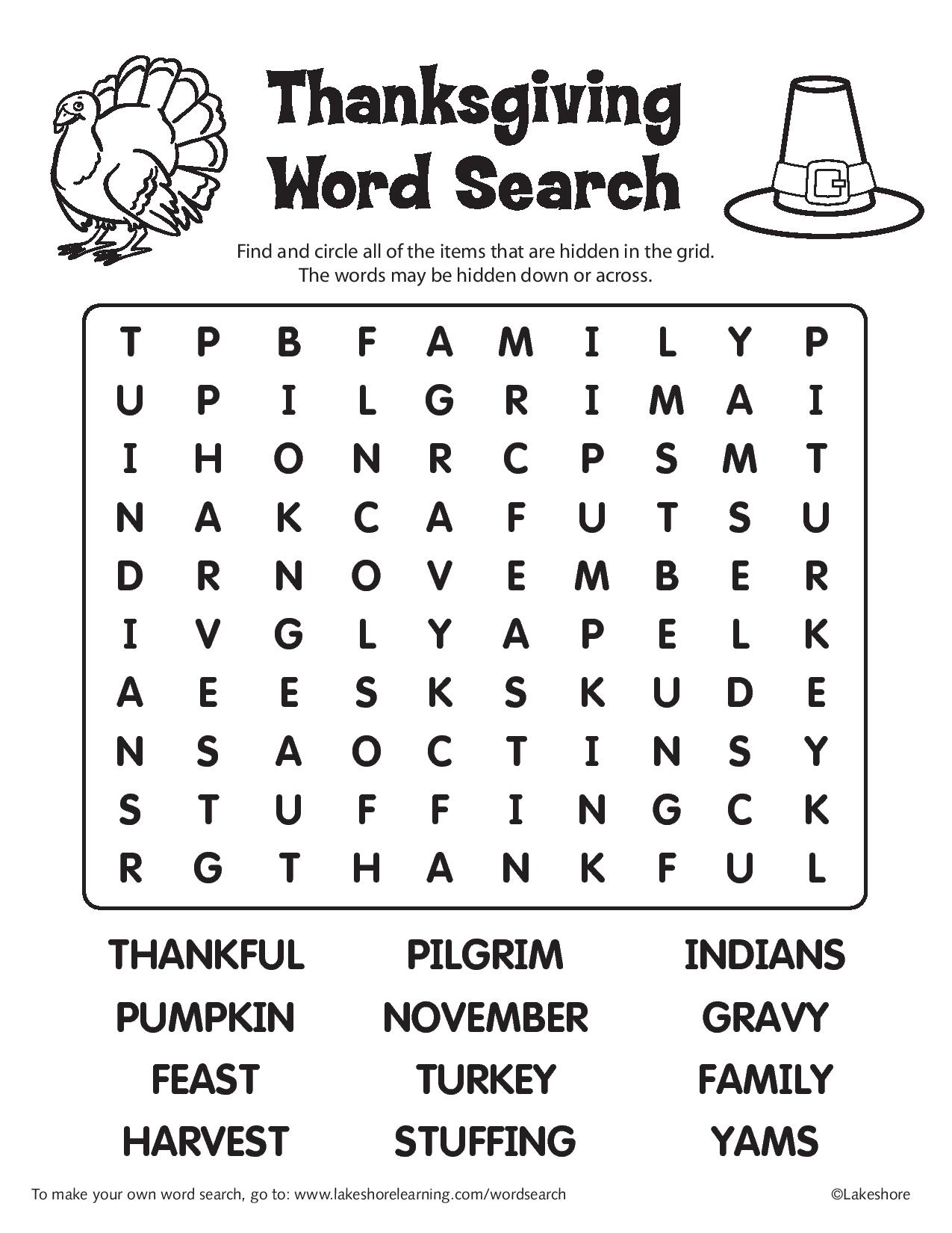 Free Printable Pilgrims Word Search