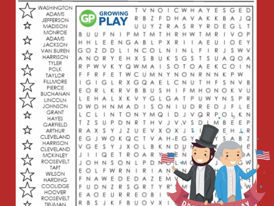 Free Printable Presidents Word Search Growing Play