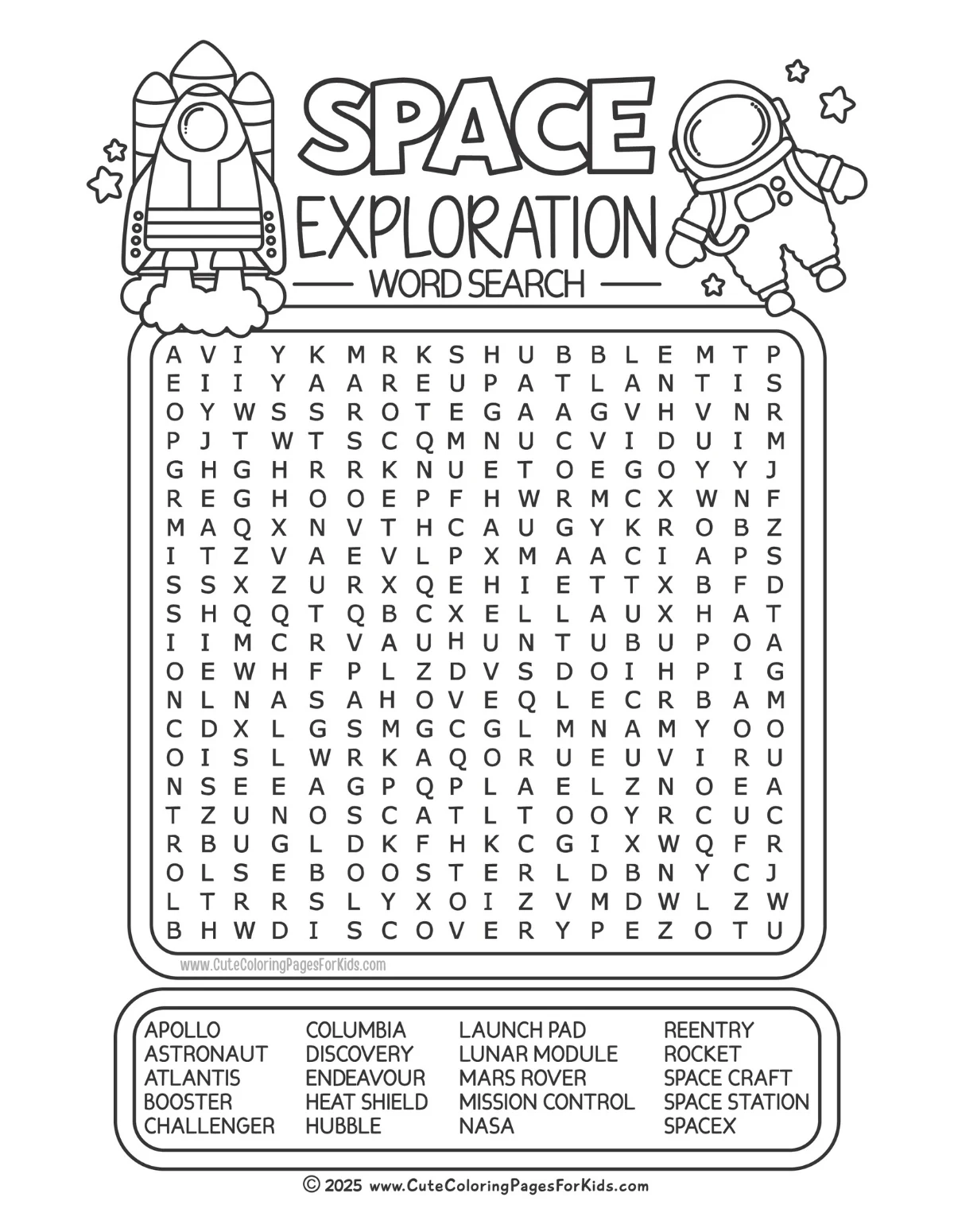 Free Printable Space Word Search For Kids Cute Coloring Pages For Kids