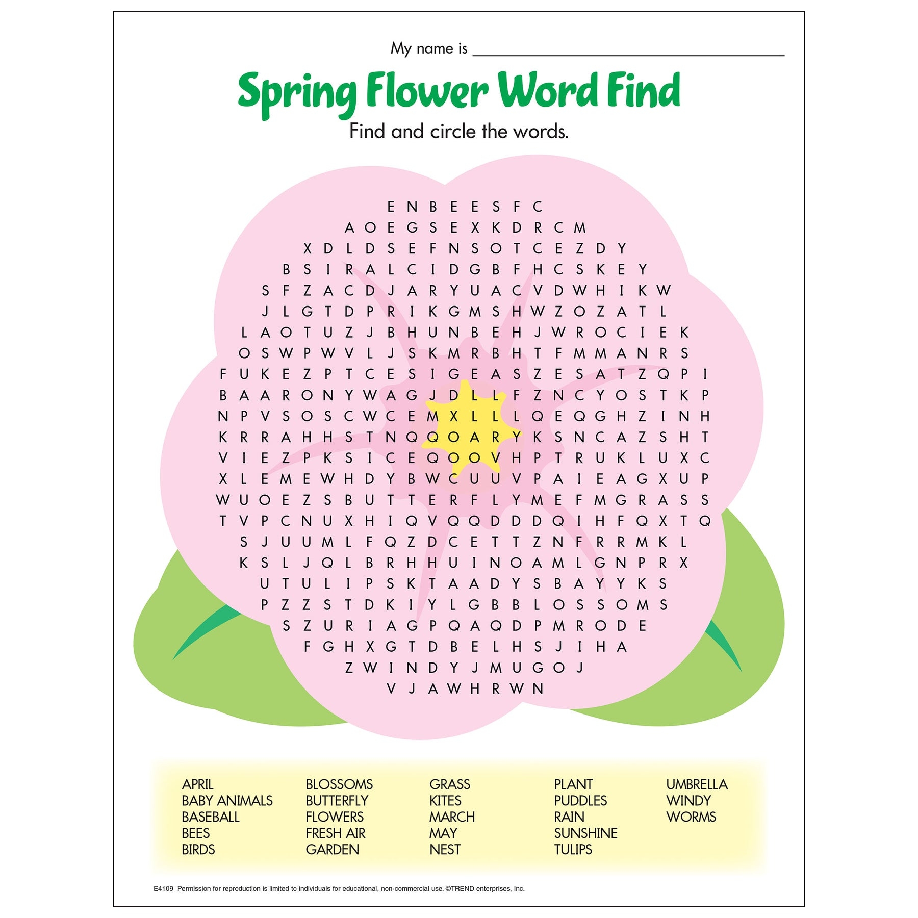 Free Printable Spring Flower Word Find TREND Enterprises Inc Worksheets Library