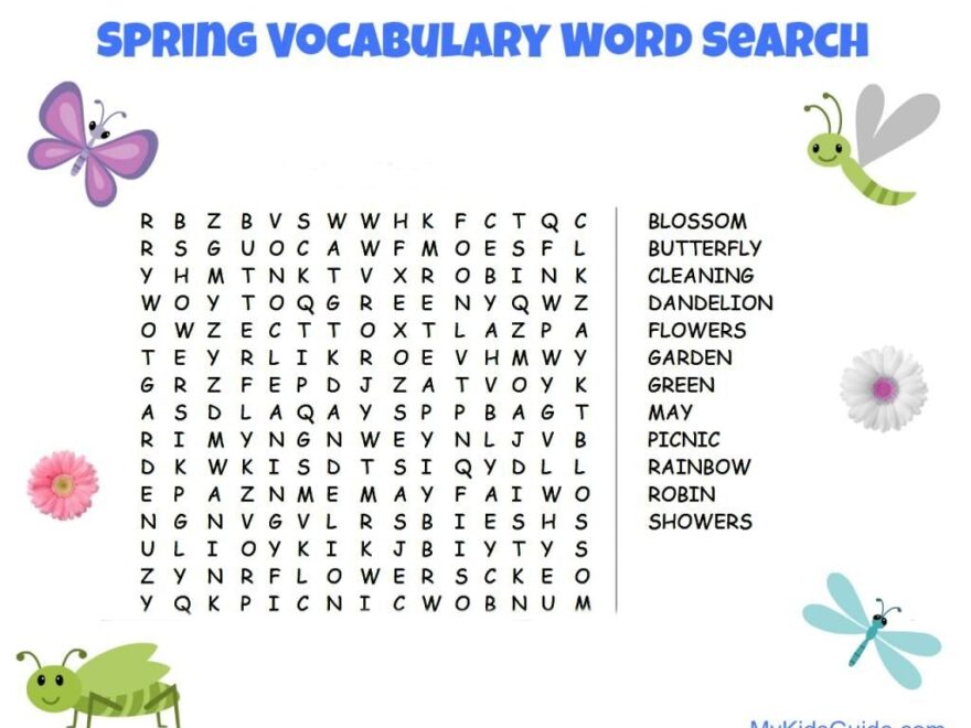 Free Printable Spring Vocabulary Word Search For Kids