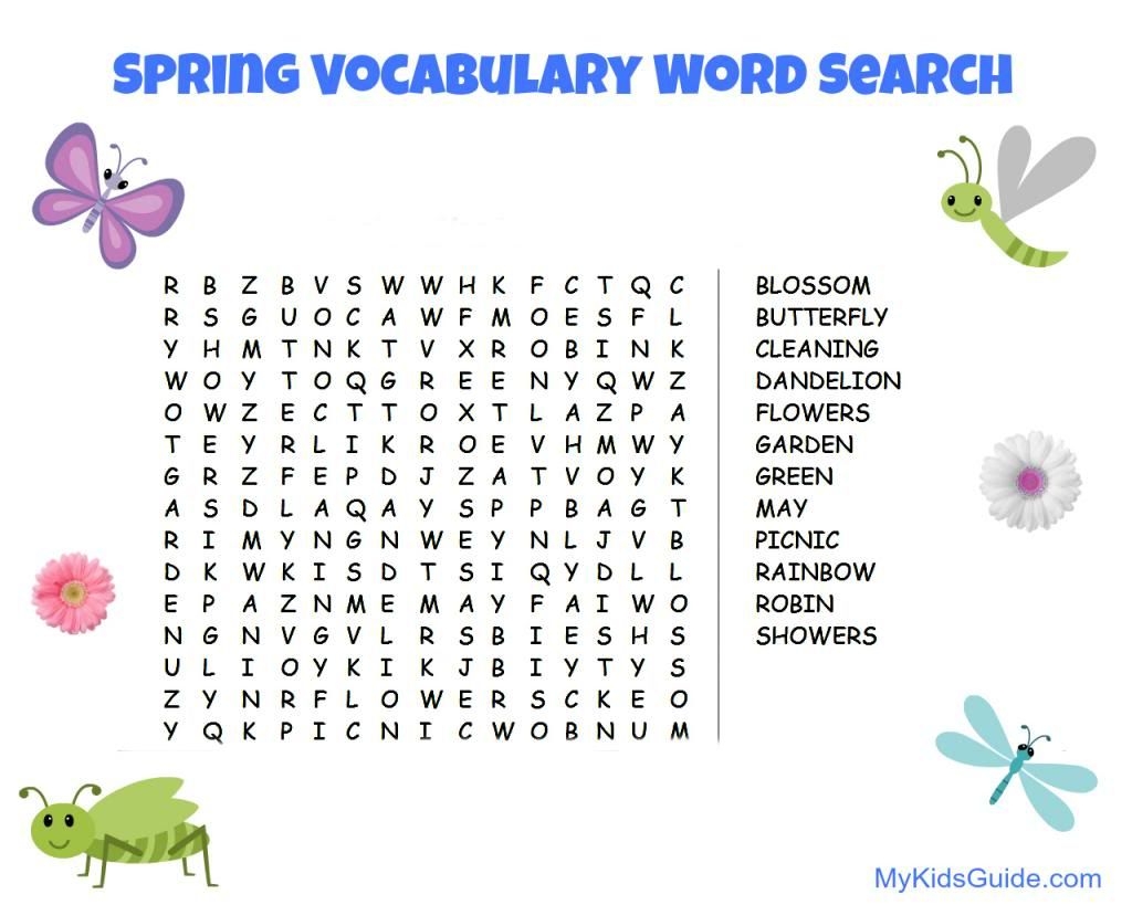 Free Printable Spring Vocabulary Word Search For Kids