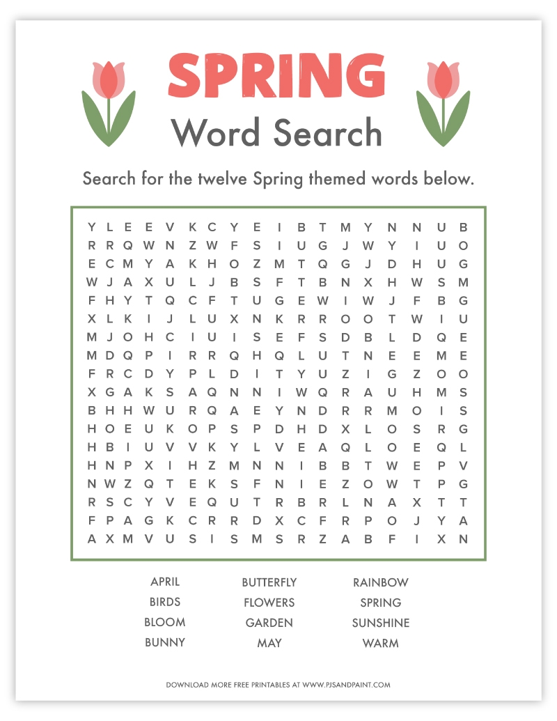 Free Printable Spring Word Search Pjs And Paint Free Printable Spring Word Search Pjs And Paint