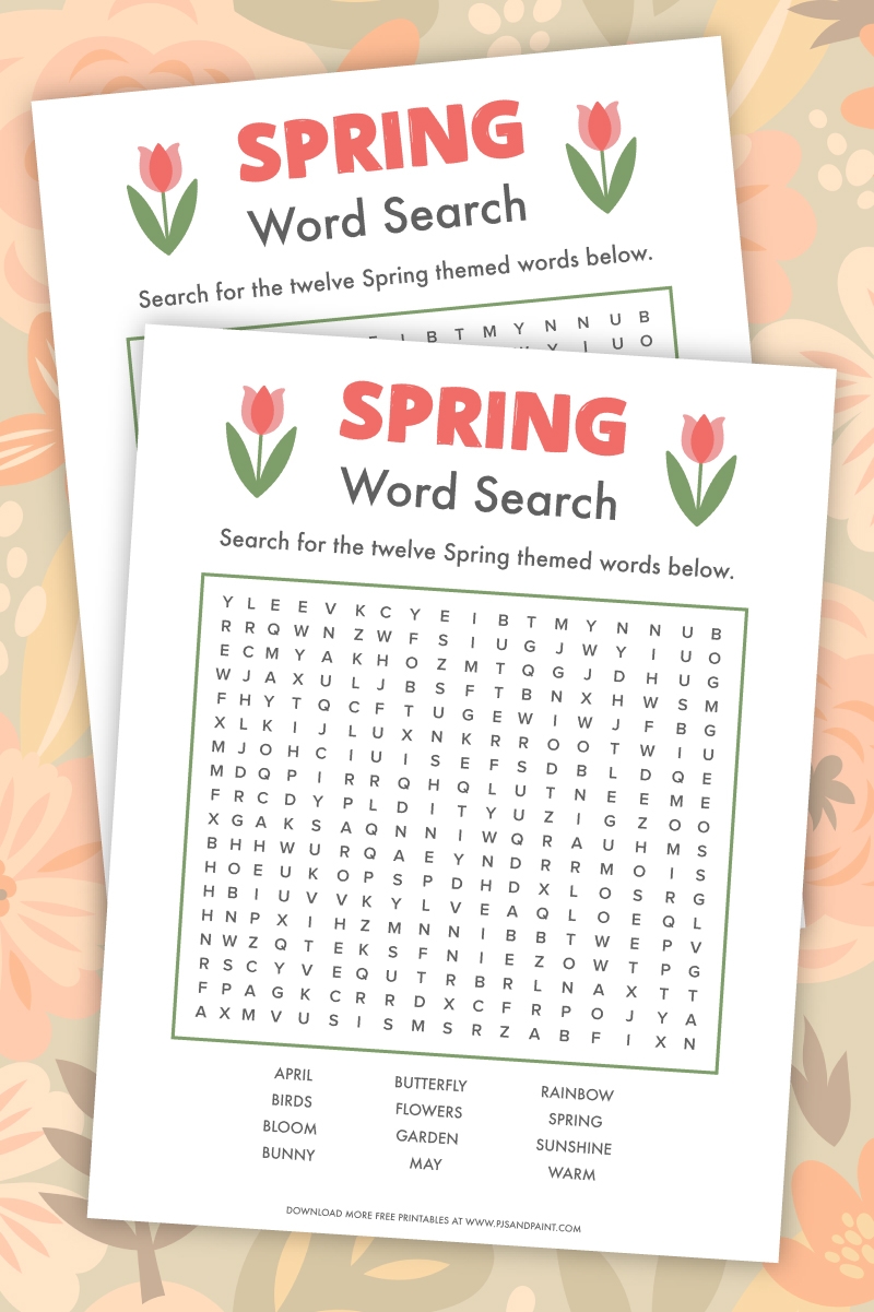 Free Printable Spring Word Search Pjs And Paint