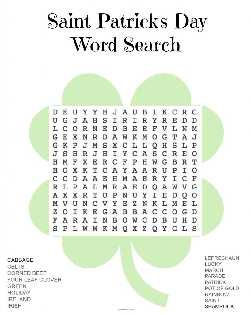 Free Printable St Patrick s Day Word Search Mama Likes This
