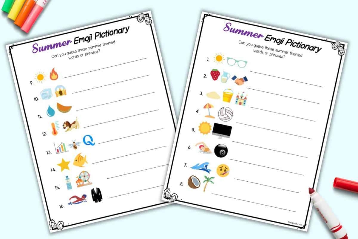 Free Printable Summer Emoji Pictionary The Artisan Life