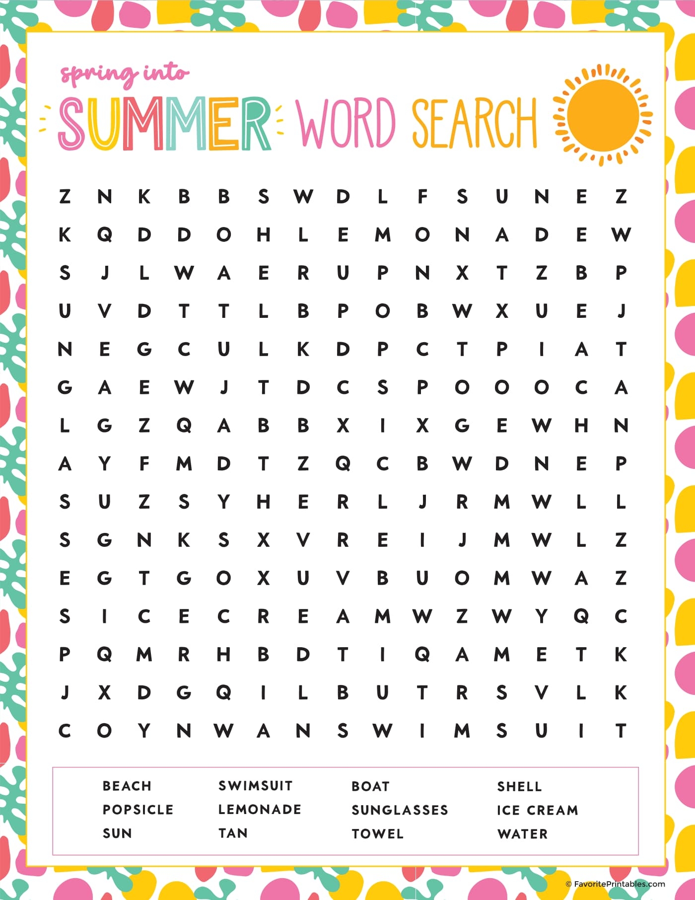 Free Printable Summer Word Search Favorite Printables
