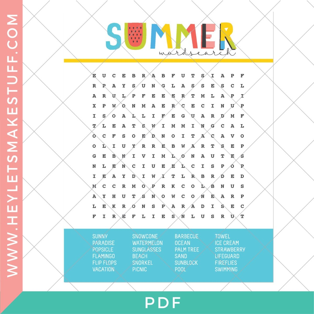 Summer Search A Word Printable