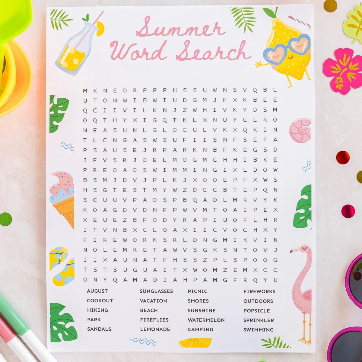 Free Printable Color Pages Free Summer Word Search