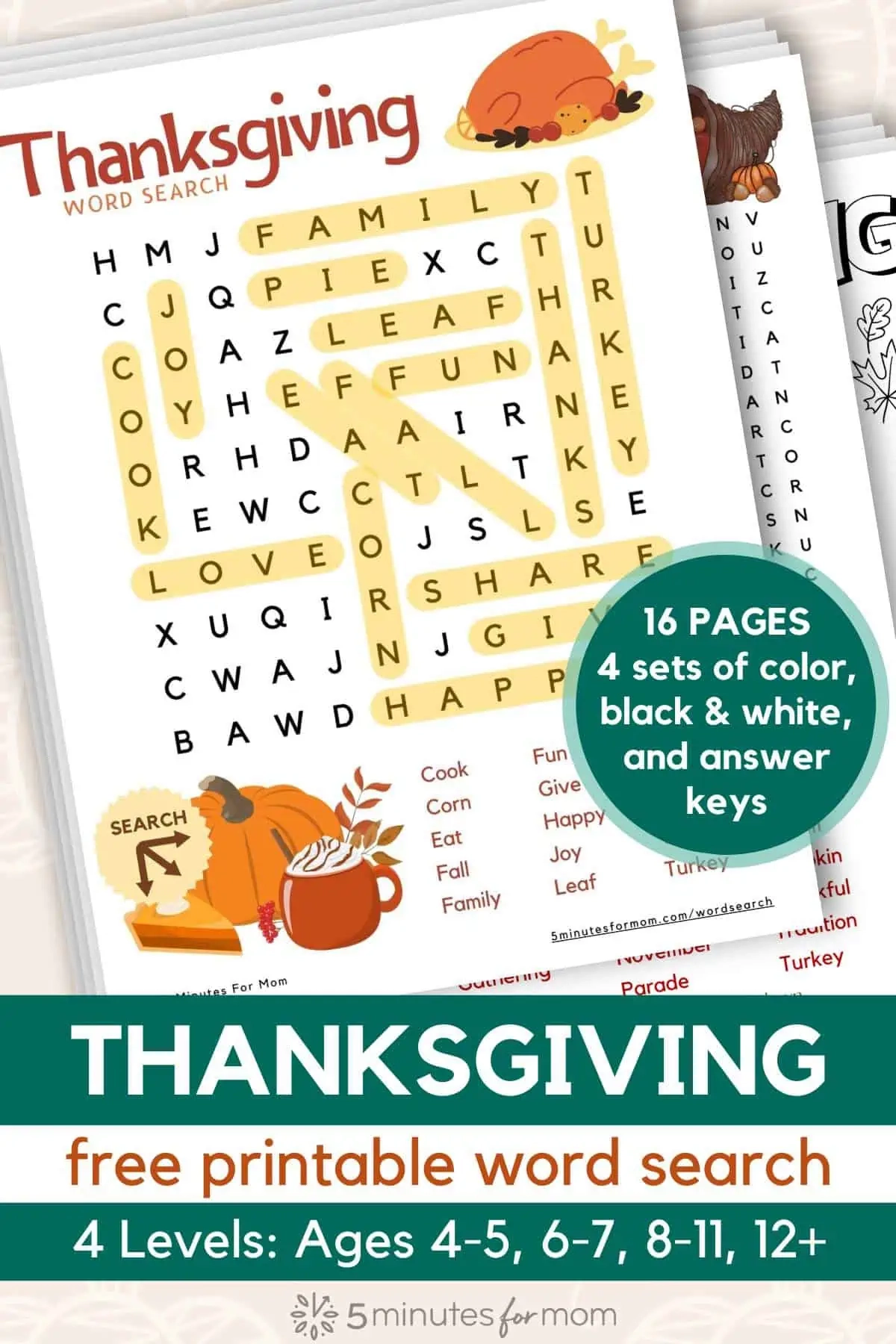 Free Printable Thanksgiving Word Search For Kids