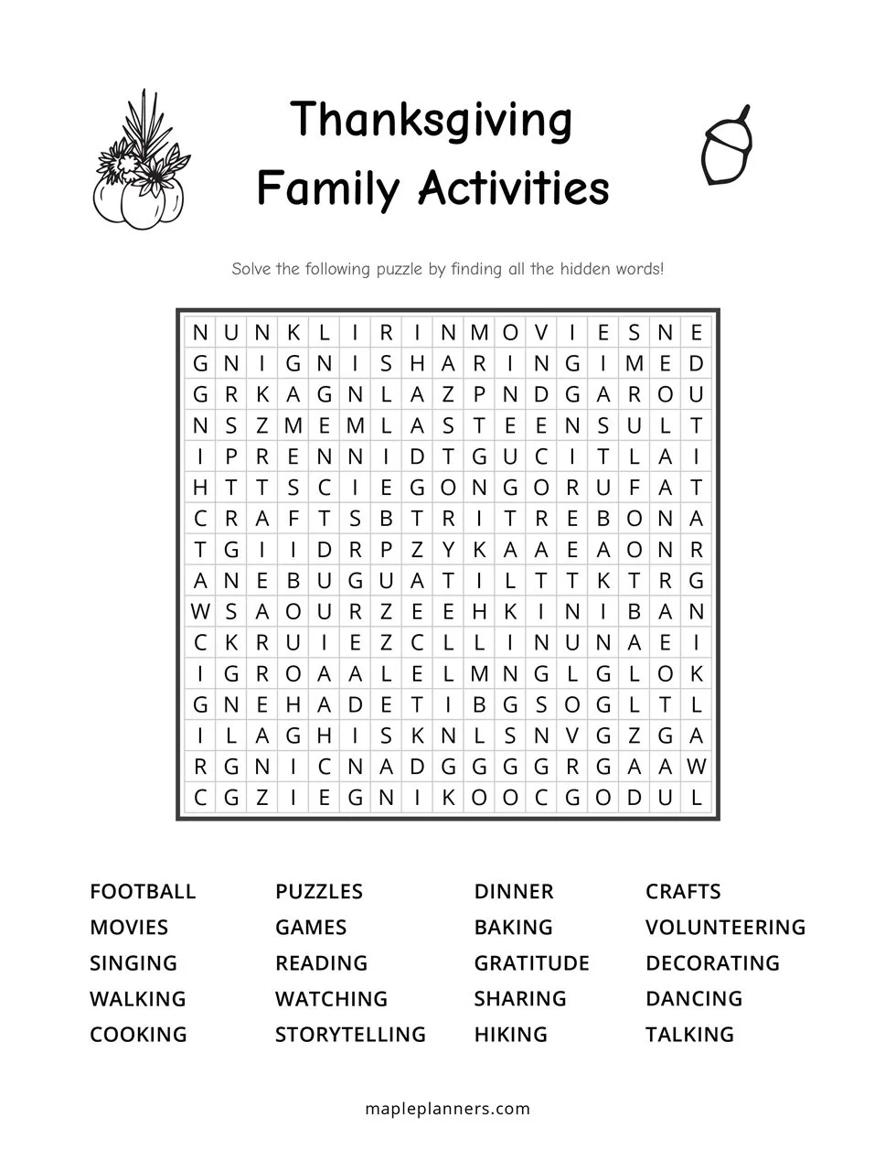 Free Printable Thanksgiving Word Search Puzzles For Kids