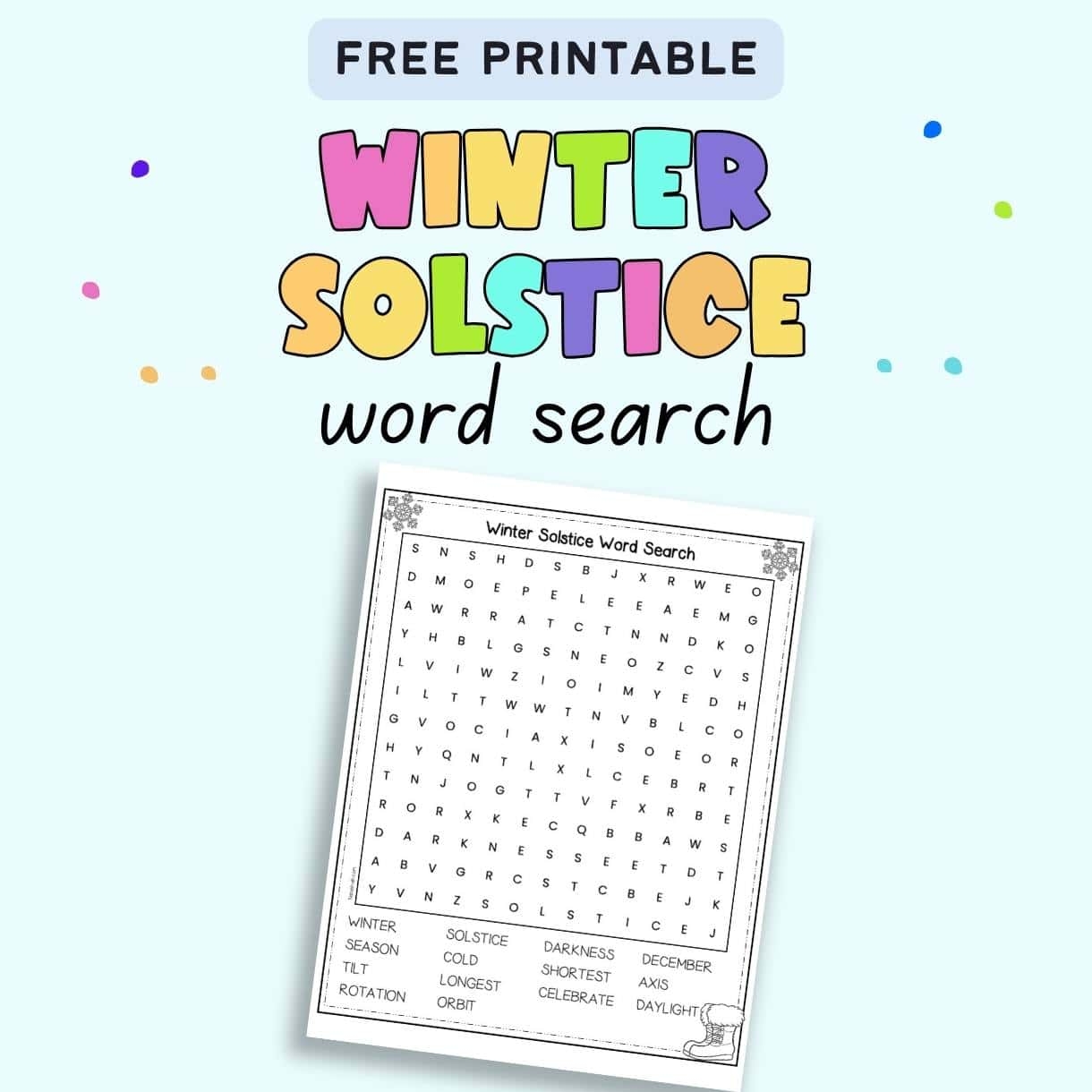 Free Printable Winter Solstice Word Search The Artisan Life