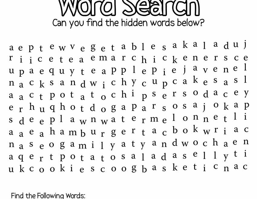 Free Printable Word Search Picnic Foods
