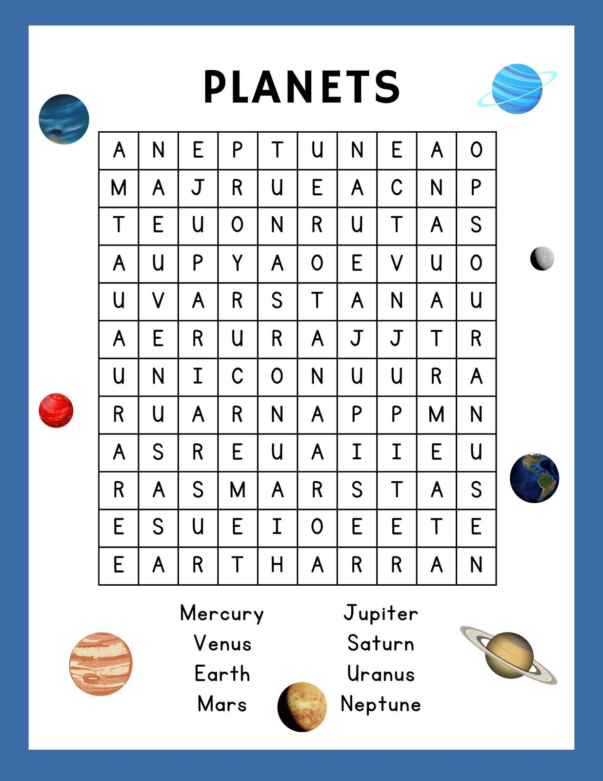 Planet Word Search Printable