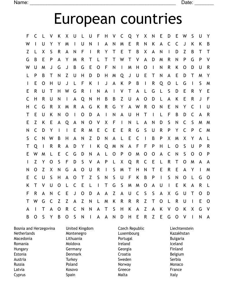 World Cup Word Search 2018 Printable