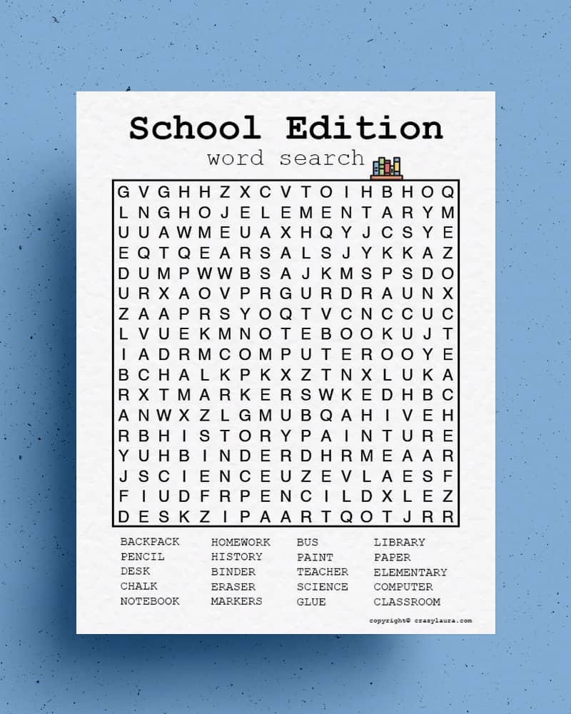 Free School Word Search Printable Games PDF Sheets Crazy Laura