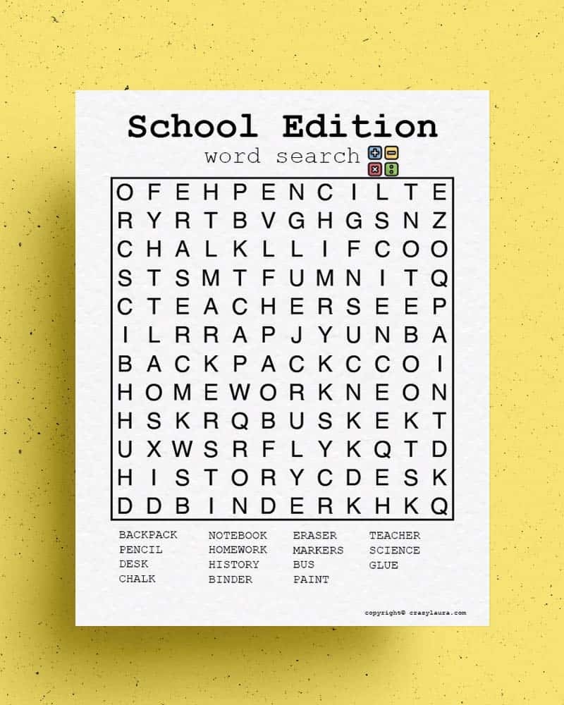 Free School Word Search Printable Games PDF Sheets Crazy Laura