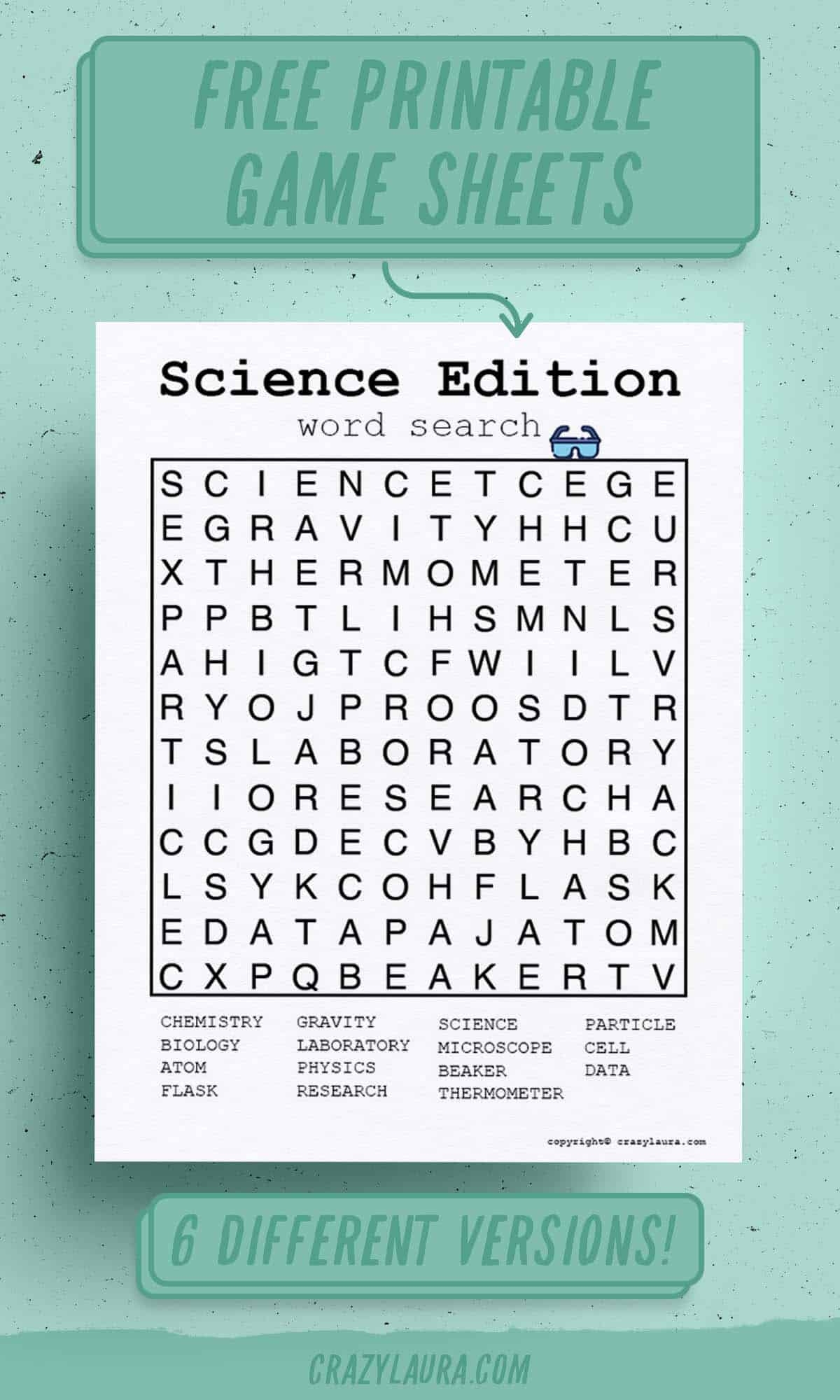 Free Science Word Search Printable Games For Kids Crazy Laura