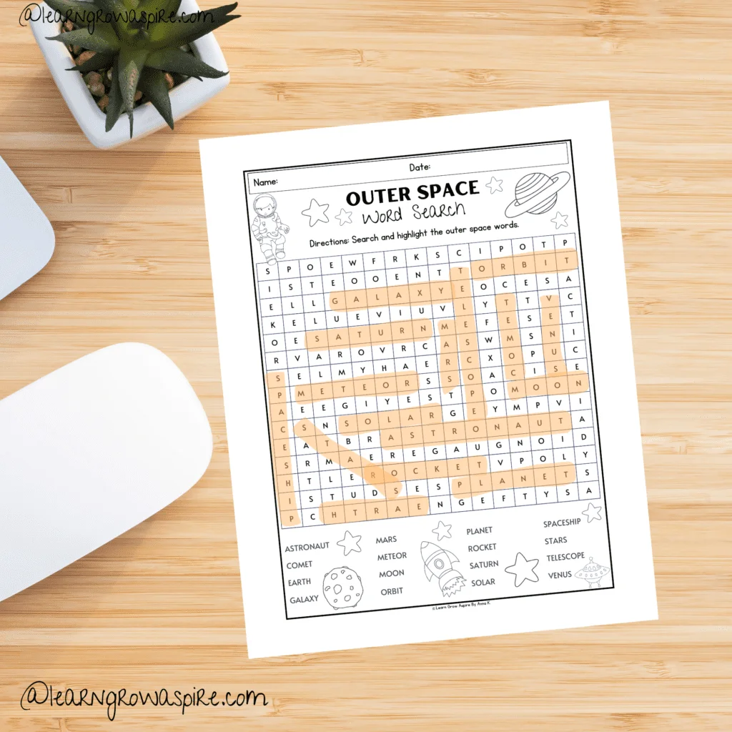 Free Space Word Search For Kids Printable Learn Grow Aspire