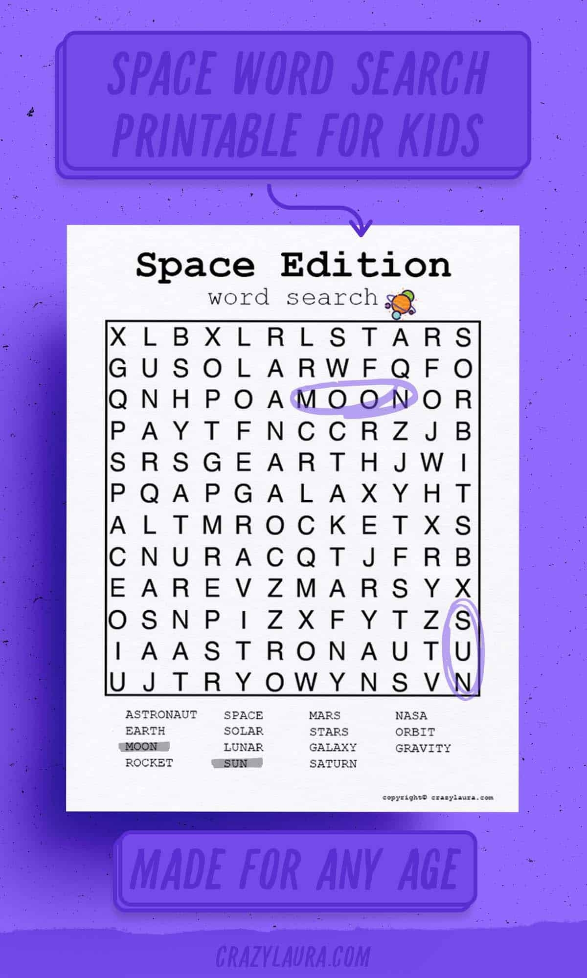 Free Space Word Search Printable Game Sheets Crazy Laura