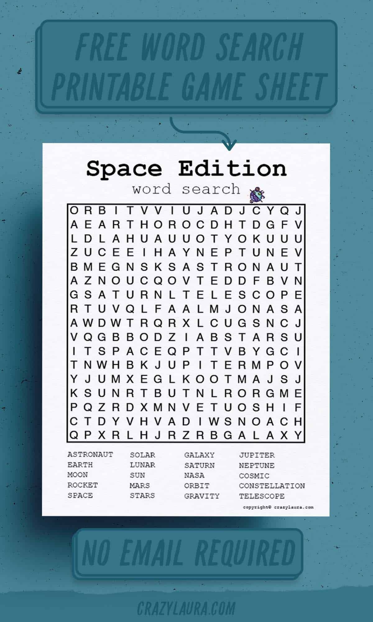 free space word search printable game sheets crazy laura